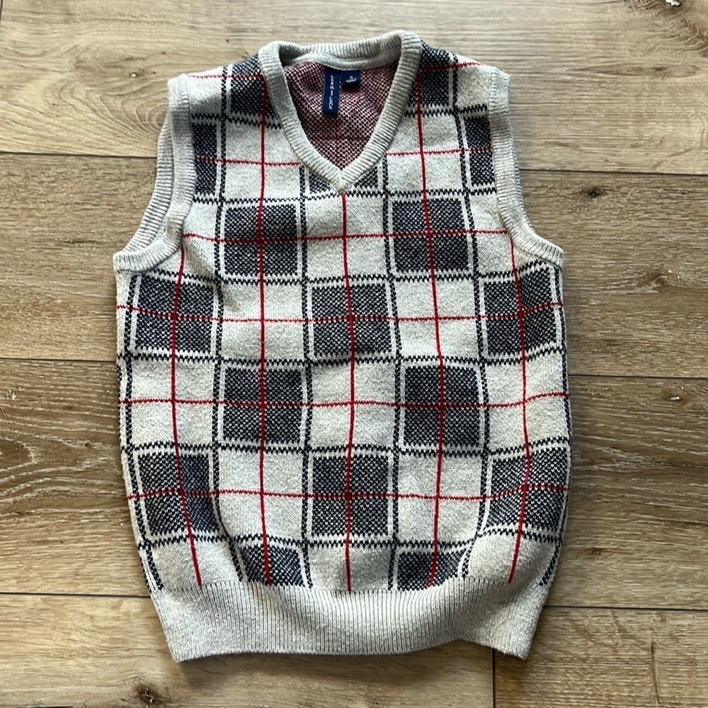 Janie and Jack Plaid Sweater Vest Blue Red & Gray